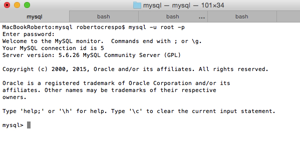 Shell consola MySQL en Mac