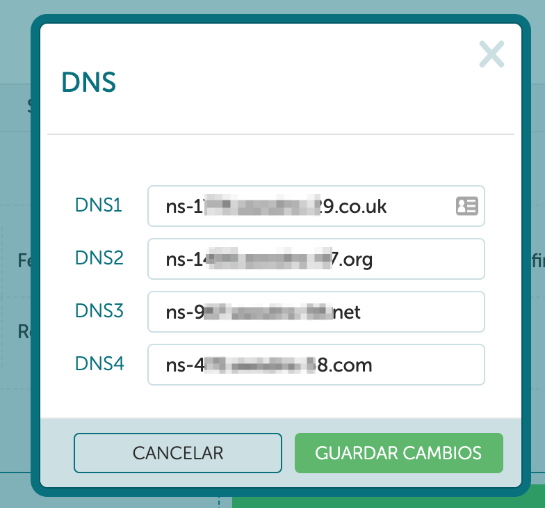 configuración DNS en proveedor de dominio